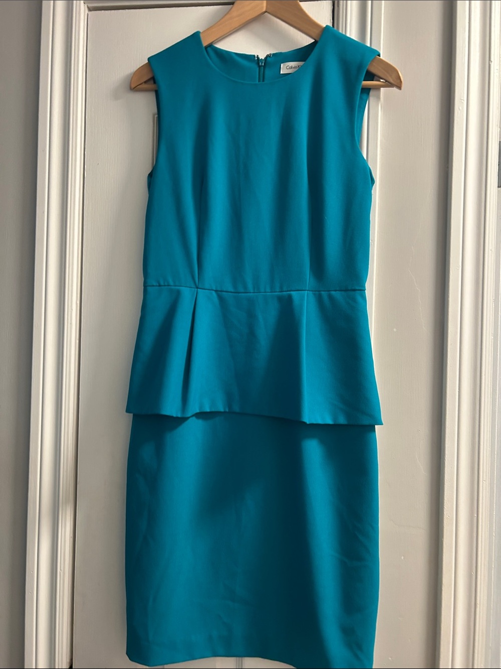 Calvin Klein Teal Peplum Midi Sheath Dress